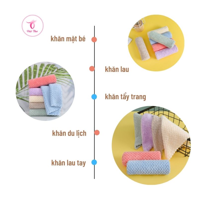 Khăn mặt sợi microfiber, khăn mặt lông mềm mịn thấm hút tốt 30x50cm - Việt thư