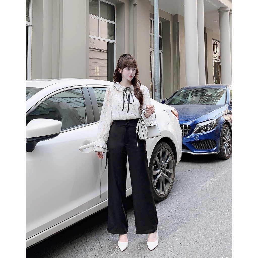 Áo chấm bi chất liệu tơ dáng xinh phù hợp công sở, đi chơi - LL009 | BigBuy360 - bigbuy360.vn
