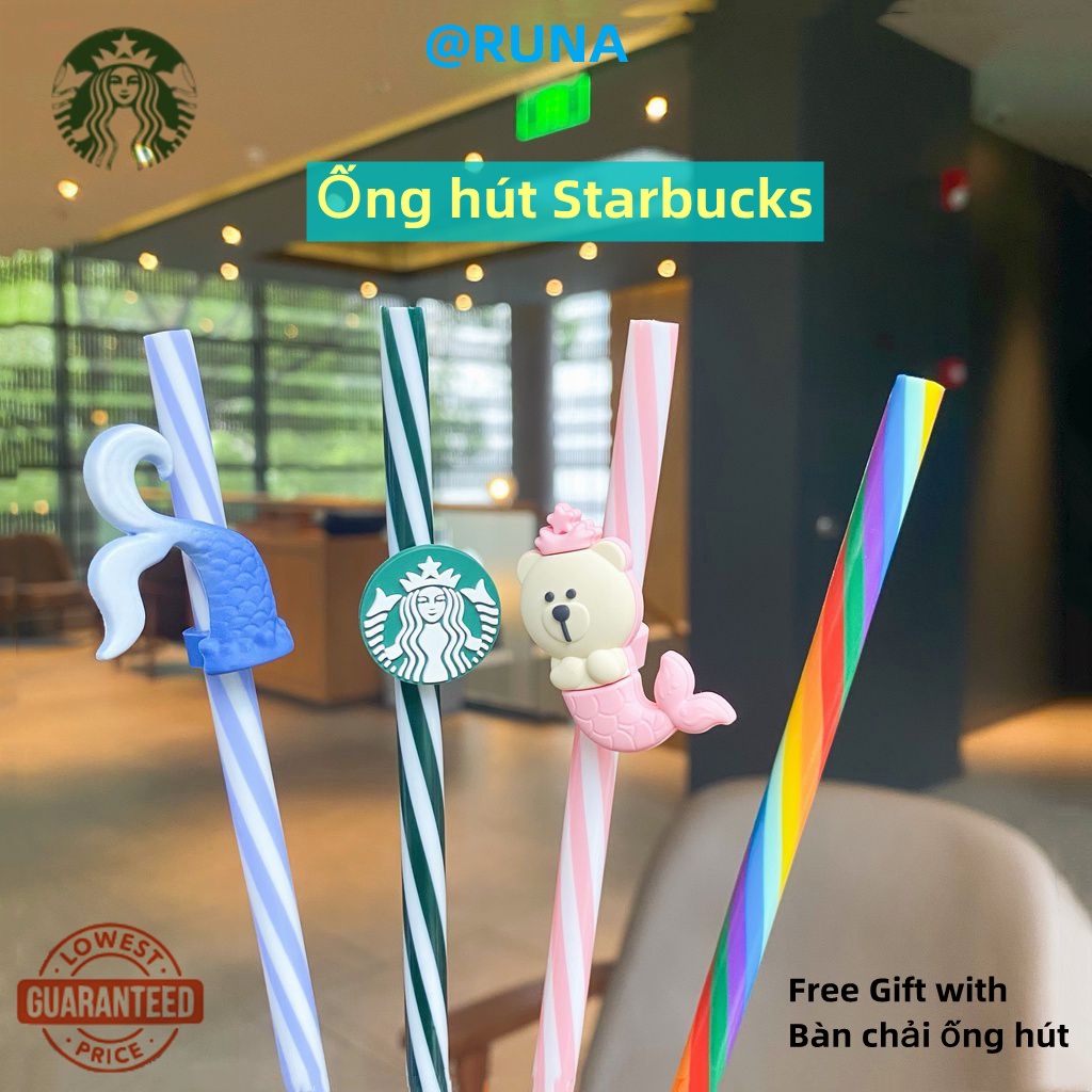 Bộ 3 Ống Hút Starbucks Có Nắp Đậy Chống Bụi Hình Nàng Tiên Cá Dễ Thương Sáng Tạo Có Thể Tái Sử Dụng