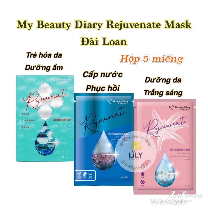 Mặt nạ My Beauty Đài Loan trẻ hoá da phục hồi cấp nước trắng da hộp 5 miếng