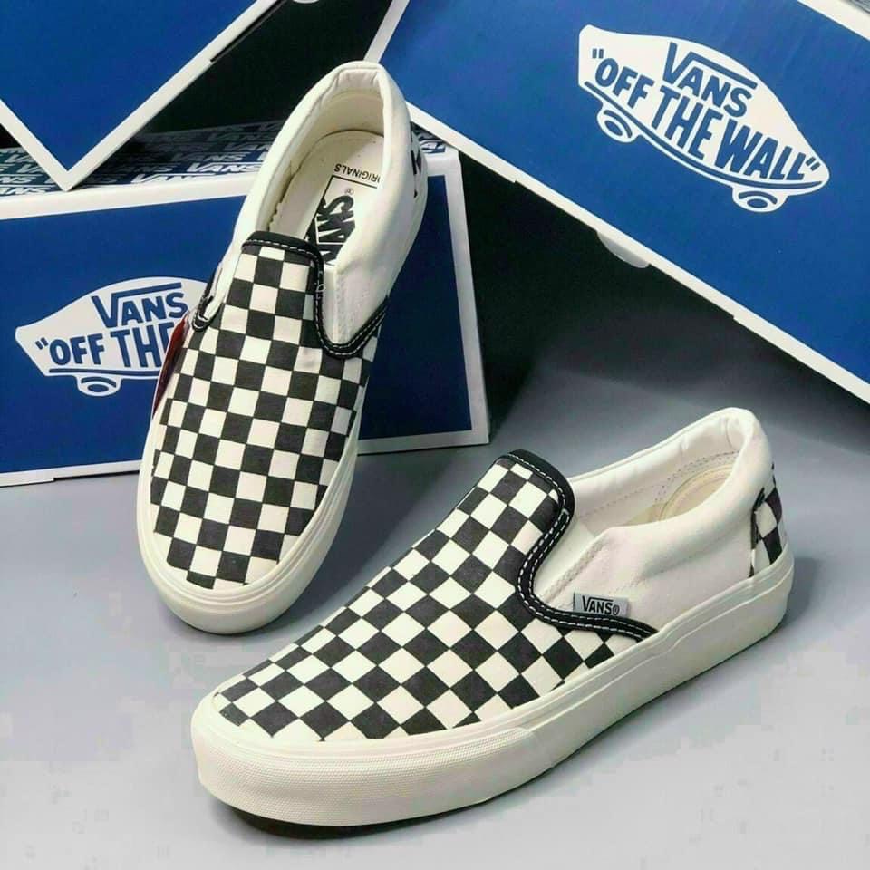 Giày Lười Nam Nữ - Giày Thể Thao Slip On Vans Caro kẻ sọc đen trắng cá tính, đế êm lót da Cao Cấp D18 HOT FREESHIP | BigBuy360 - bigbuy360.vn