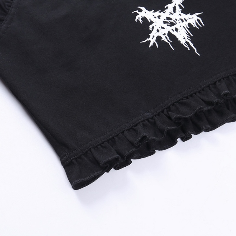 Áo croptop 2 dây không tay viền bèo xếp nếp hở lưng in hình ngôi sao năm cánh phong cách cá tính gợi cảm cho nữ