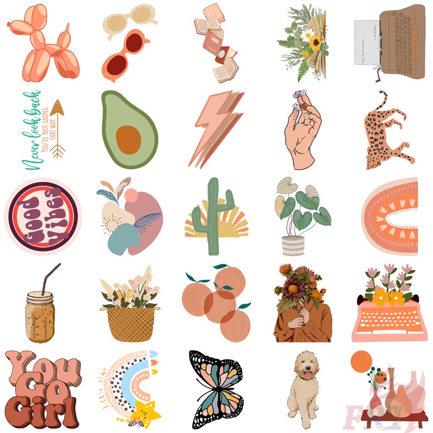 ❉ Miếng Dán Trang Trí Họa Tiết Graffiti Nghệ Thuật Kiểu Boho 01 ❉ Bộ 50 Sticker Chống Thấm Nước Họa Tiết Doodle Hợp Thời Trang