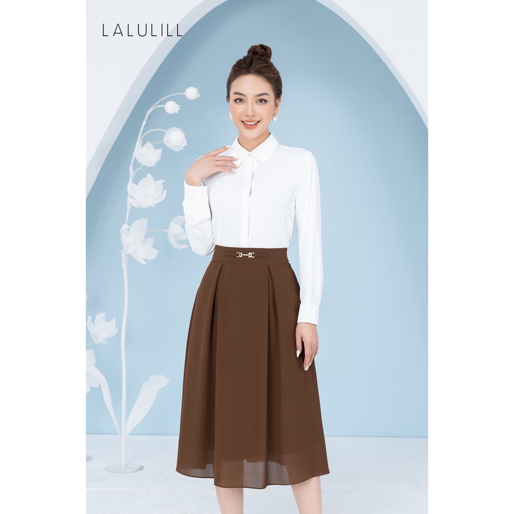 LALULILL - Sơ mi cổ đức dài tay nẹp giấu khuy trắng BS1301