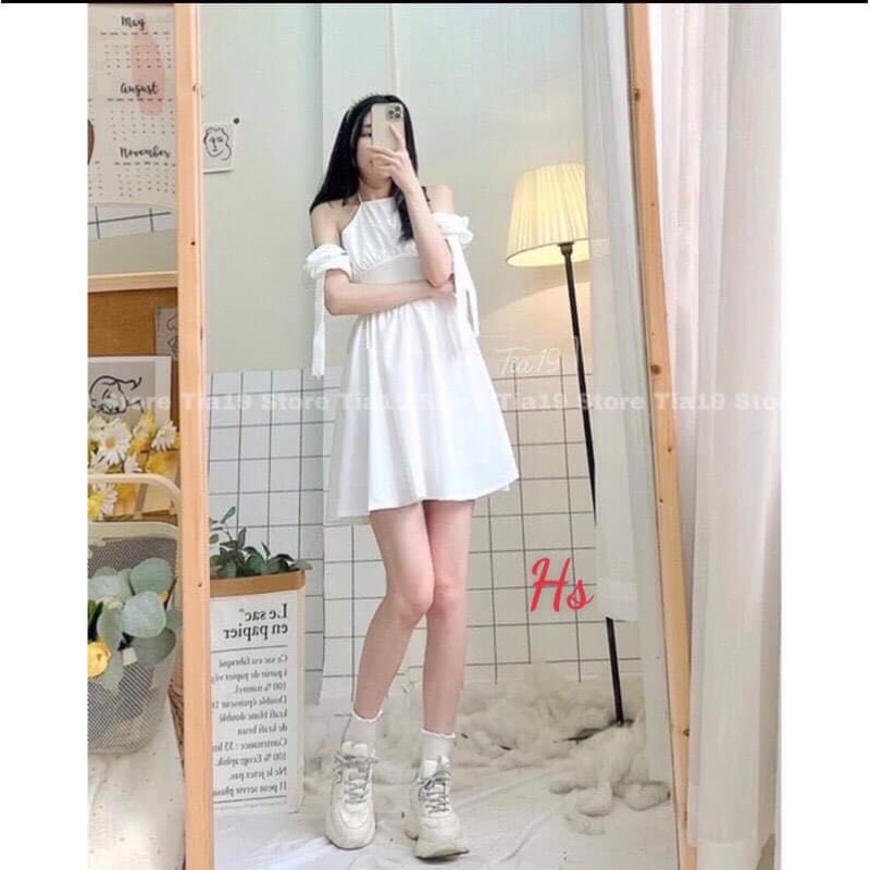 Váy cổ yếm tay phồng HS6
