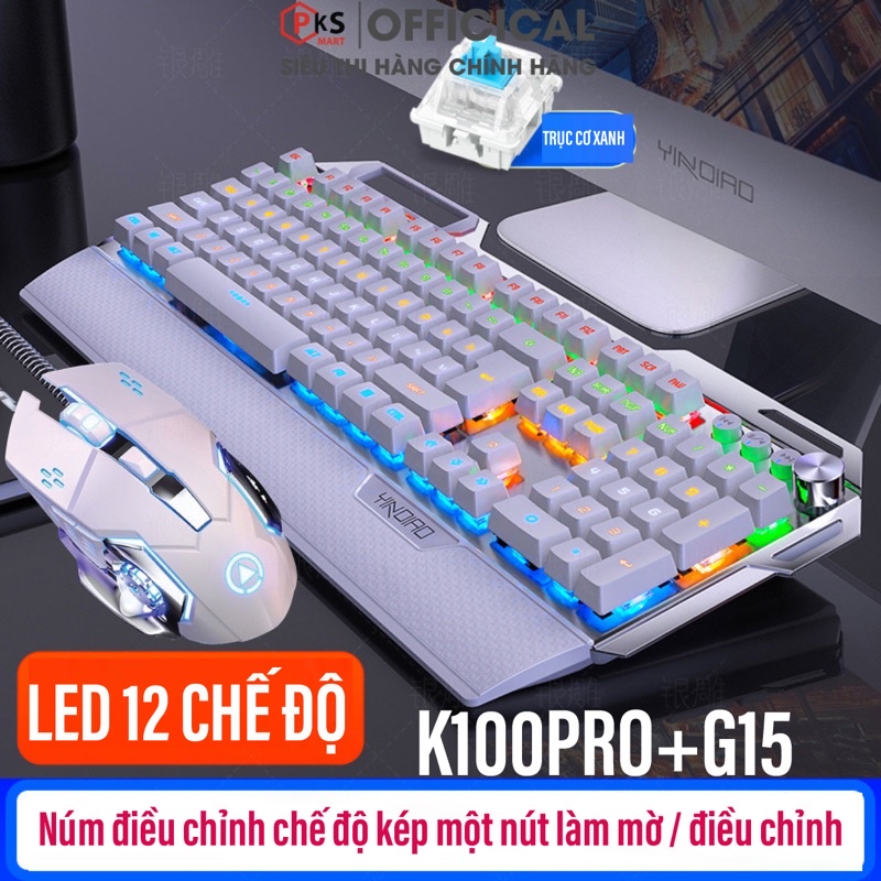 COMBO Bàn Phím Cơ Chuột Gaming YINOIAO K100 K100PRO G15 LED RGB 12 Chế Độ Trục Cơ Xanh Cao Cấp Có 2 Màu Trắng Đen | BigBuy360 - bigbuy360.vn