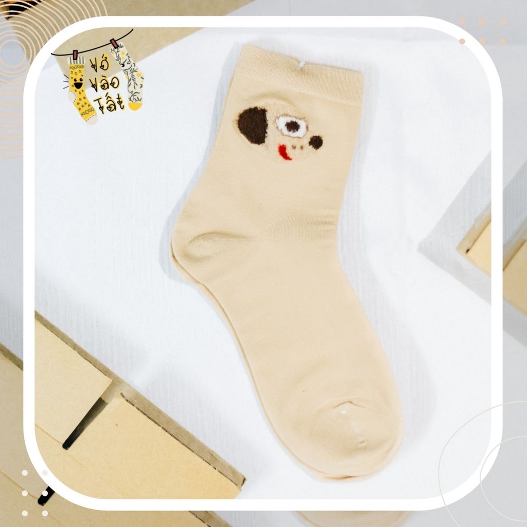 TẤT VỚ NỮ CỔ CAO CÚN NÂU VÀ MÈO CAM