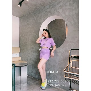 Set Áo Croptop Kèm Chân Váy Thêu Basic