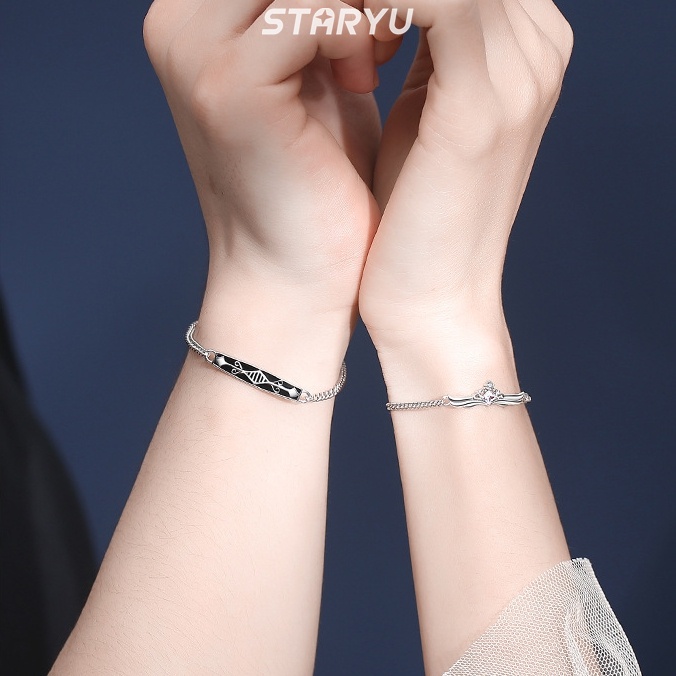 Vòng Tay Bạc 925 Đính Đá Zircon Hình Vương Miện Có Thể Điều Chỉnh Thời Trang Cho Cặp Đôi