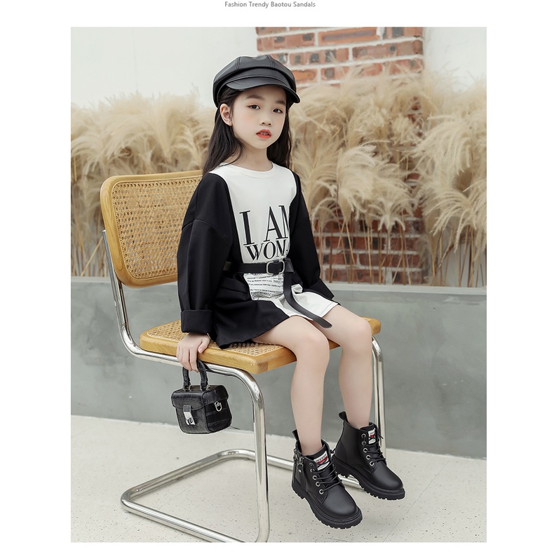 Giày Bốt Martin Bằng Da Bò Chống Trượt Chống Trơn Thời Trang Hàn Quốc Cho Trẻ Em