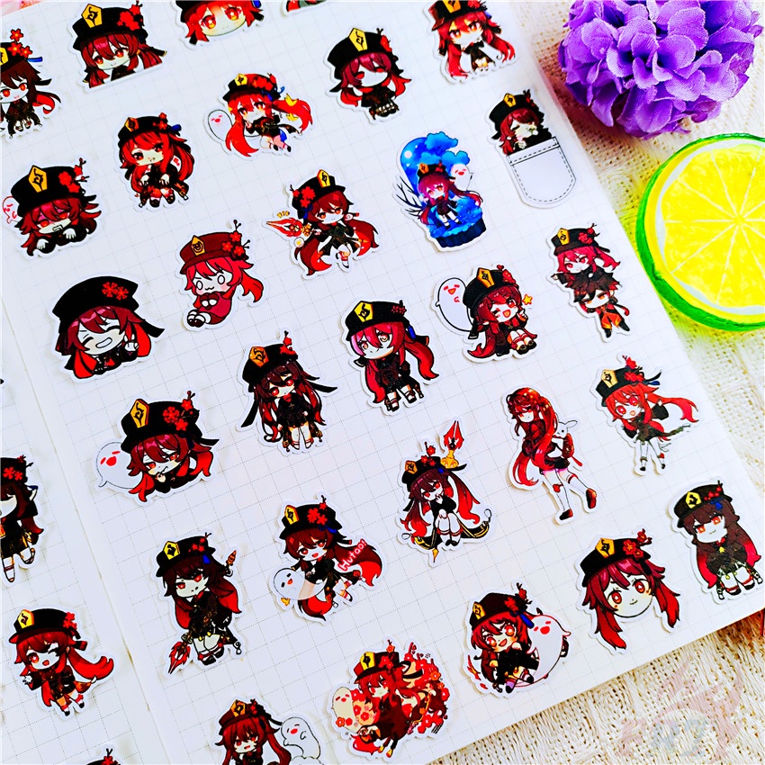 ★★★ Genshin Impact . Hu Tao Q-1 Mini Diary Manual Stickers ★★★ 60Pcs/Set DIY Fashion Scrapbooks Album Decor Decals Stickers（Size: 2~3cm）