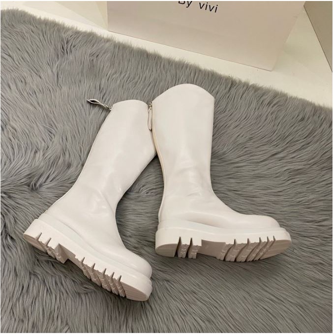 Bốt đùi cao cổ WOMENSTORY giày boots nữ cổ vát da PU mềm khóa sau boot mũi tròn đế dày 5 cm boost thời trang 589