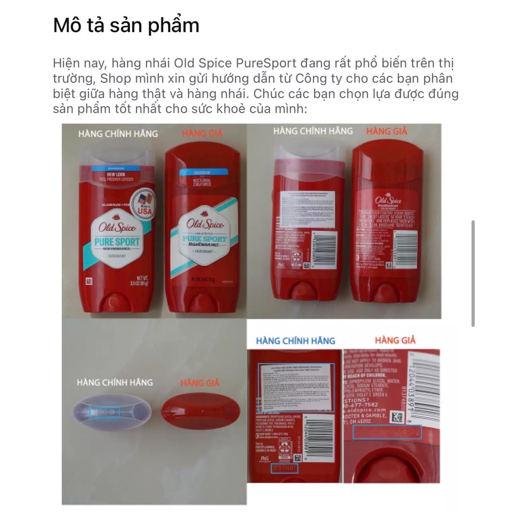 Lăn Sáp Khử Mùi Old Spice Mỹ PureSport I Bearglove I Wolfthorn I Timber I Fiji - TD Shop