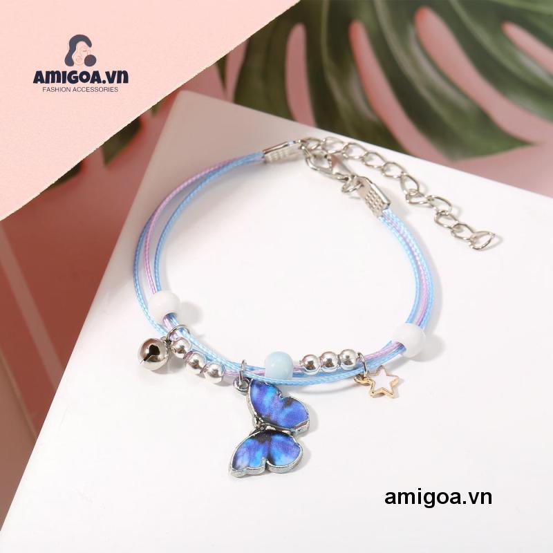 ✨✨Vòng tay dây bện mặt hình bướm bằng kim loại có chuông cho các cặp đôi