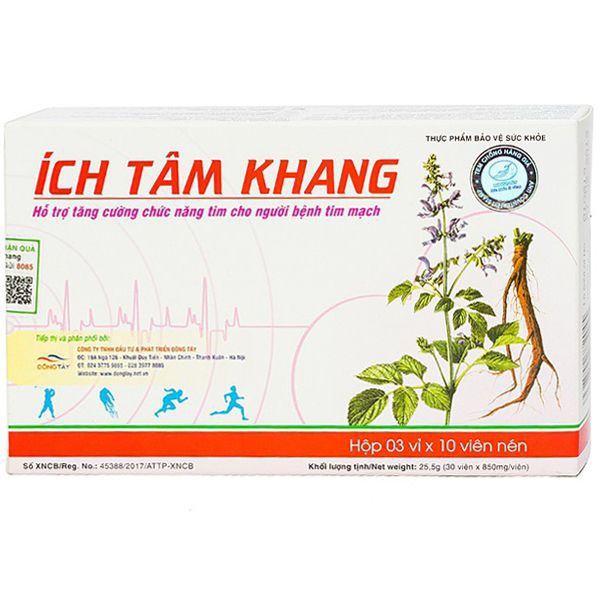 Viên uống ÍCH TÂM KHANG (Hộp 3 vỉ x 10 viên) giảm các triệu chứng khó thở, hồi hộp; giảm cholesterol và xơ vữa động mạch