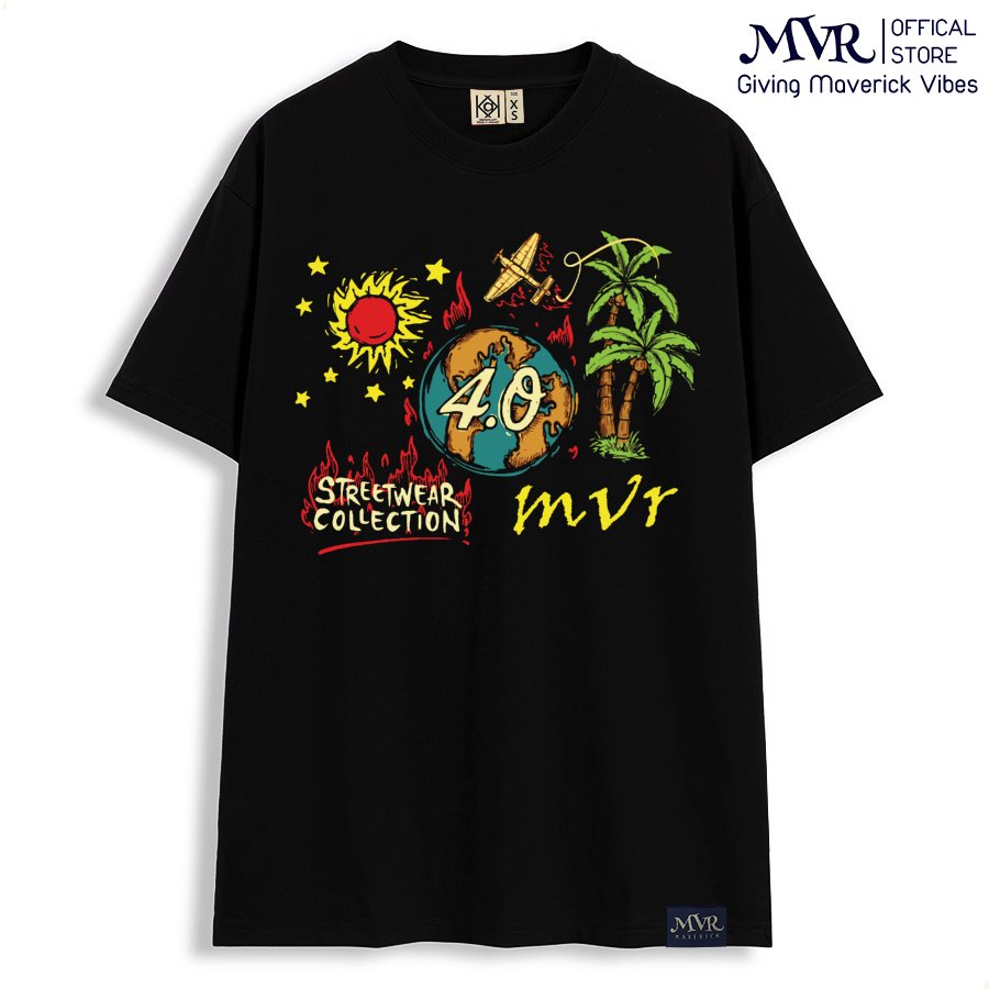 Áo phông thun Cotton phom rộng unisex chất ngầu cây dừa trái đất phong cách hiphop graffiti MVR size rộng tee Mỹ BB4116