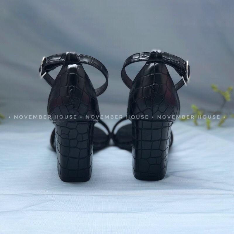 Giày sandal cao gót nữ quai bản ngang hoạ tiết da rắn đen thời trang nữ - SD45 - Oula Store