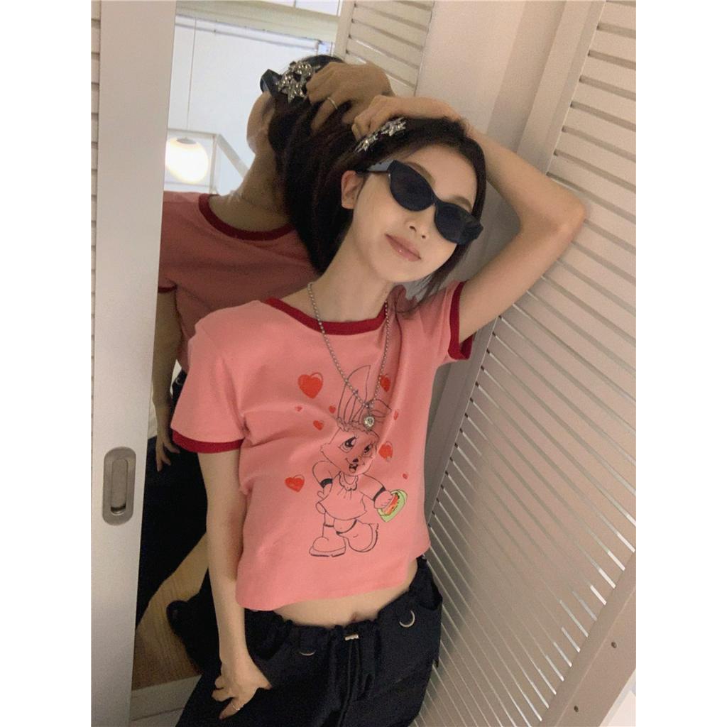 Áo Thun Ngắn Tay In Hình Thỏ Phong Cách Retro 62564