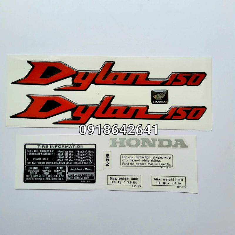 Bộ tem chữ Dylan 150 kèm thông số như zin - Màu đỏ