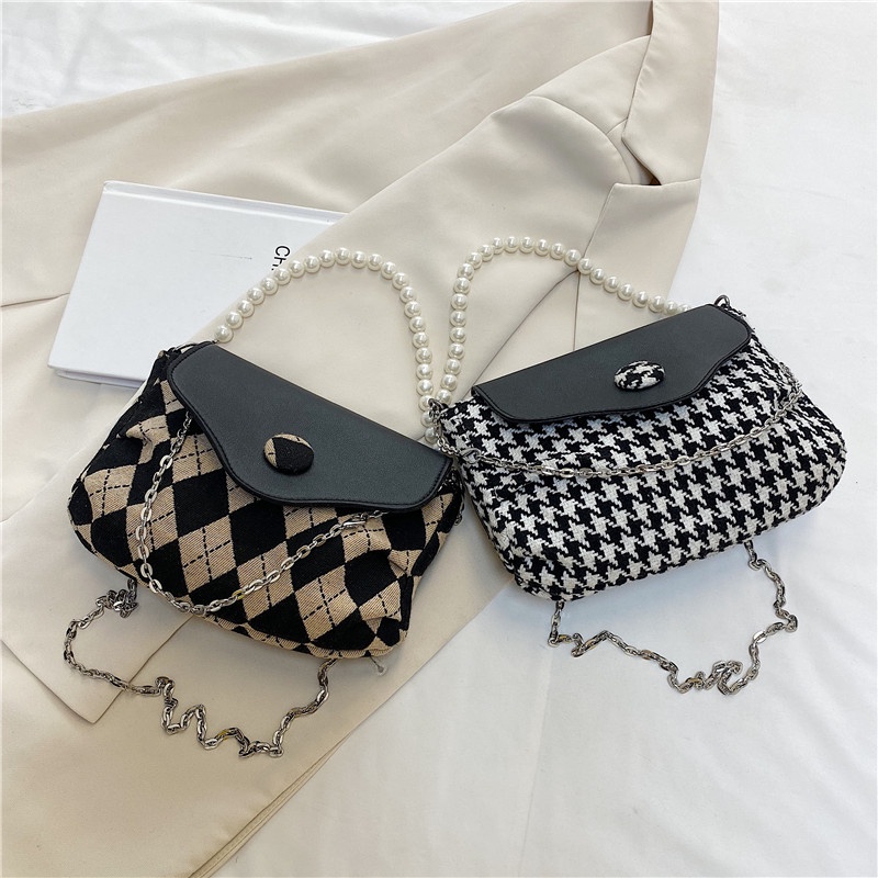 Túi Xách Đeo Vai Cỡ Nhỏ 2022 Họa Tiết Hình Thoi Đính Ngọc Trai Thời Trang Sang Trọng Cho Nữ