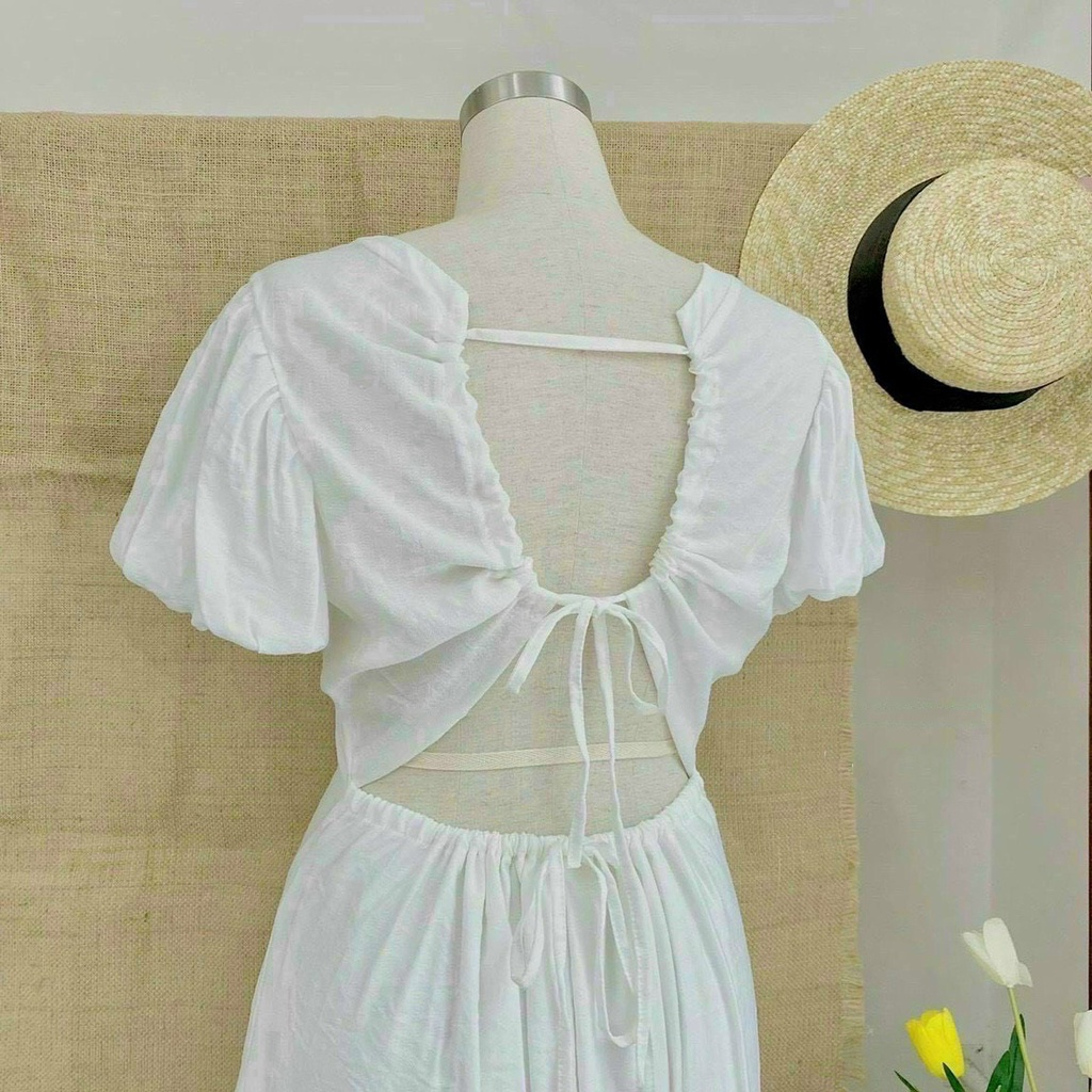 Đầm trắng đi biển cut lưng nhẹ nhàng nên thơ phong cách XUKA DRESS