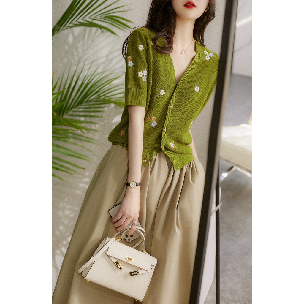 Áo khoác cardigan ngắn tay thêu họa tiết thời trang cho nữ