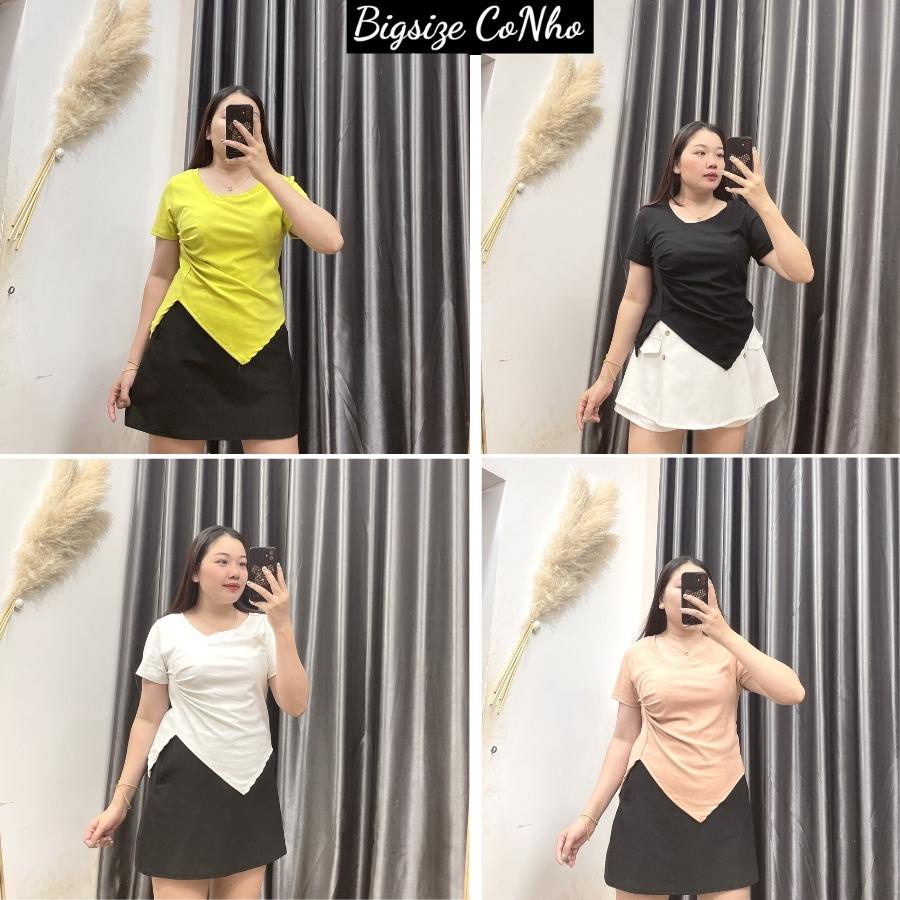 Áo thun tay ngắn bigsize nữ kiểu bo sườn tôn dáng cổ tim lệch chất liệu Borip Thái Chuppy 58-95kg CÔ NHỎ - A40
