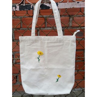 Túi tote vải bố Canvas Đeo vai Được thêu Tay BÔNG CÚC VÀNG cực xinh