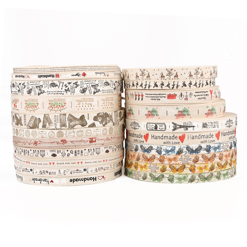 Cuộn dây ruy băng in chữ handmade dài 4.6m