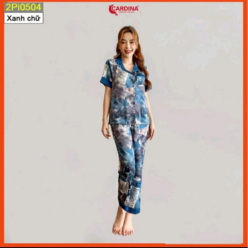 Bộ lụa satin Nhật cardina mặc nhà quần dài áo cộc