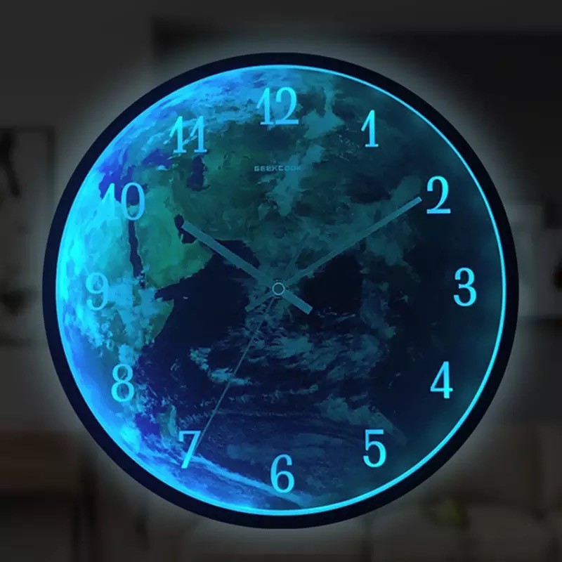 Đồng Hồ Treo Tường Có Đèn LED Cảm Ứng Âm Thanh - Earth Wall Clock - Bảo Hành 12 Tháng