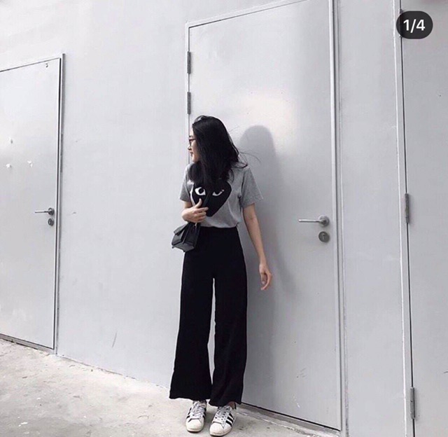 Quần ống rộng culottes đen dài