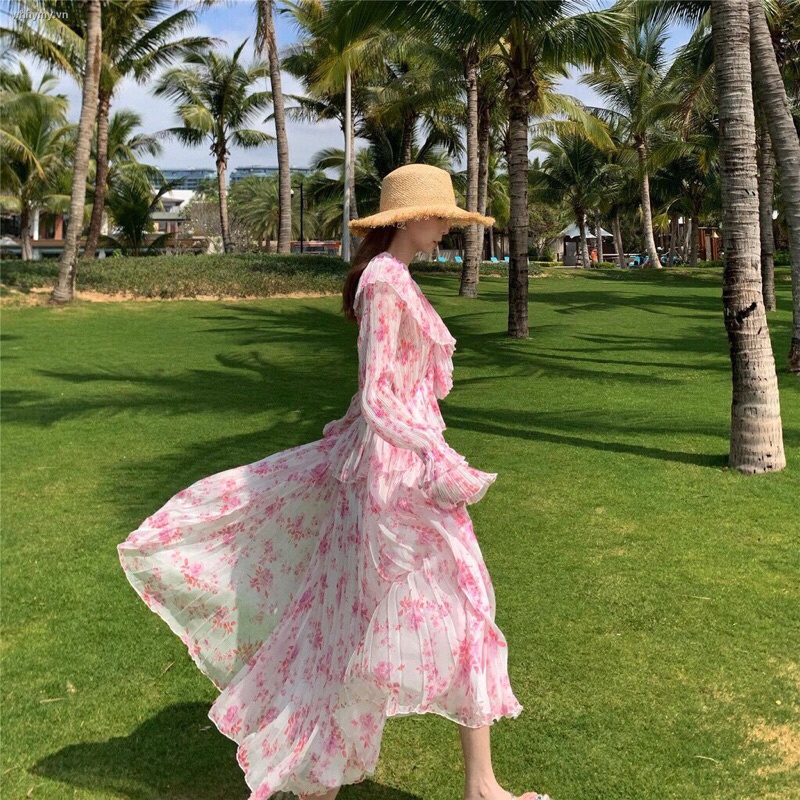 Đầm Hoa Dáng Dài Phong Cách Hàn Quốc Xinh Xắn