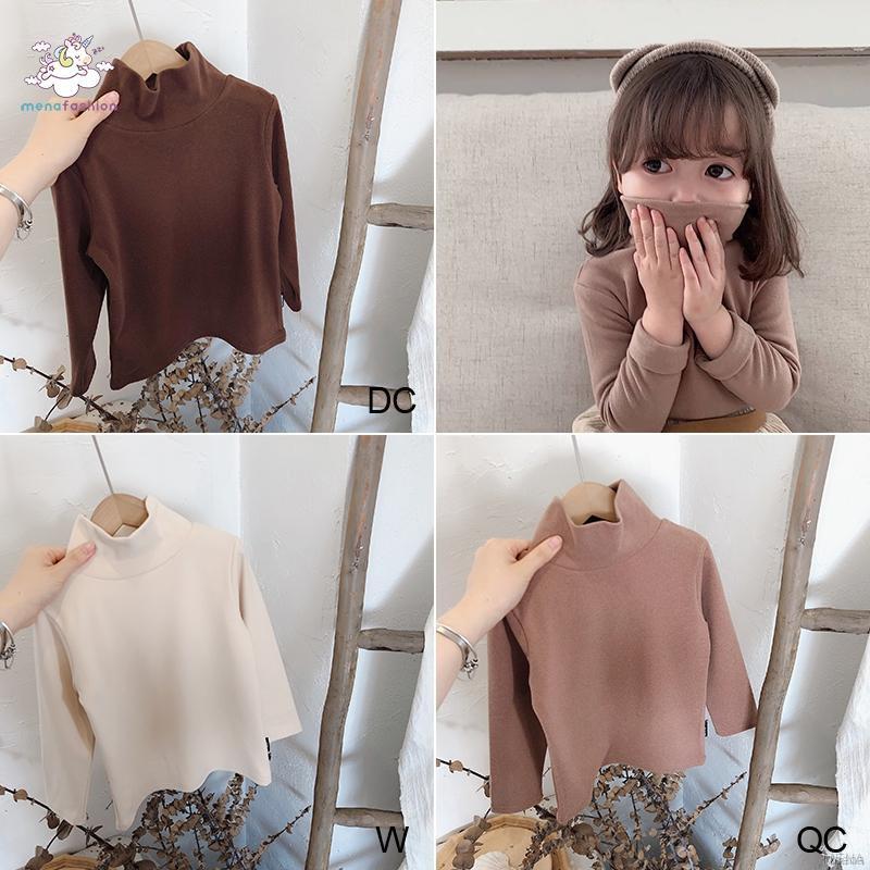 Áo Cổ Cao Màu Trơn Thời Trang Mùa Đông Ấm Áp Cho Bé Gái