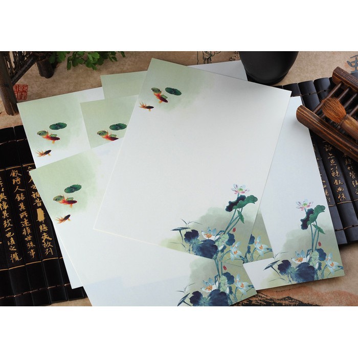 Giấy viết thư phong cách Nhật Bản,hoa văn đẹp sét 8 tờ
