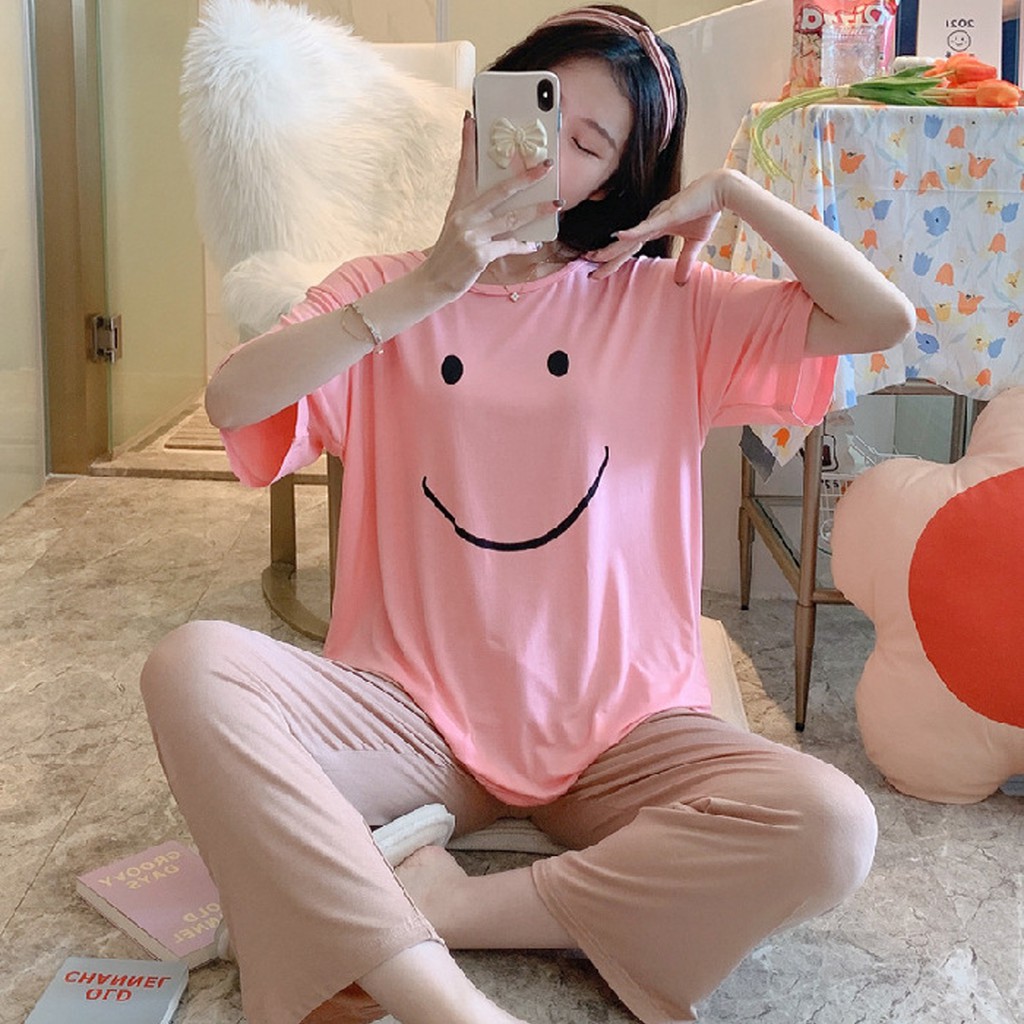 Bộ ngủ nữ mặc nhà quần dài áo cộc tay cute dễ thương chất cotton thấm hút mồ hôi cực kì tốt - 𝐁𝐋𝟓𝟒