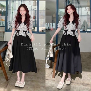 Set cv đen áo caro 14163