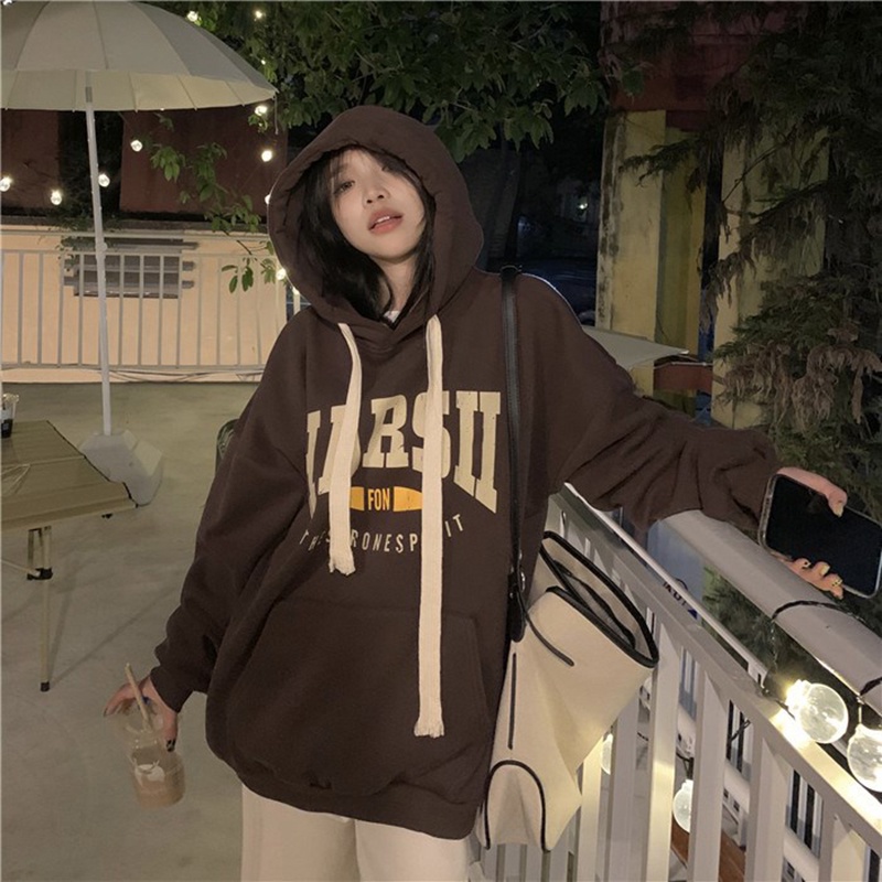 Áo hoodie dày dáng rộng thời trang thu đông