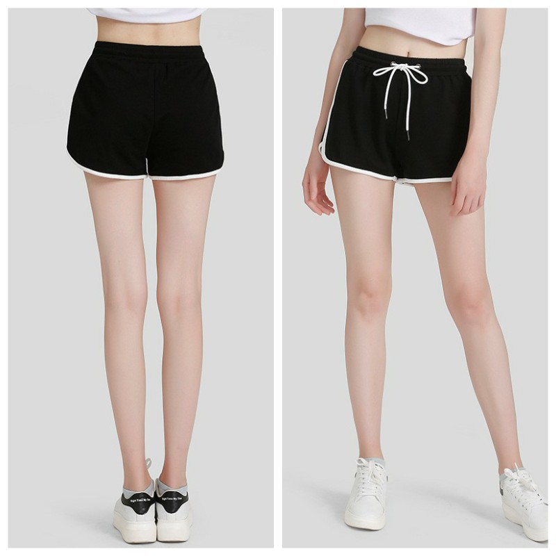 Quần short nữ viền kẻ trắng buộc dây thể thao ulzzang chất thun mềm mát - GENZOO