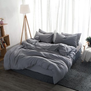 Sét vỏ chăn ga gối cotton đũi trơn màu xám ghi (ảnh thật cuối)