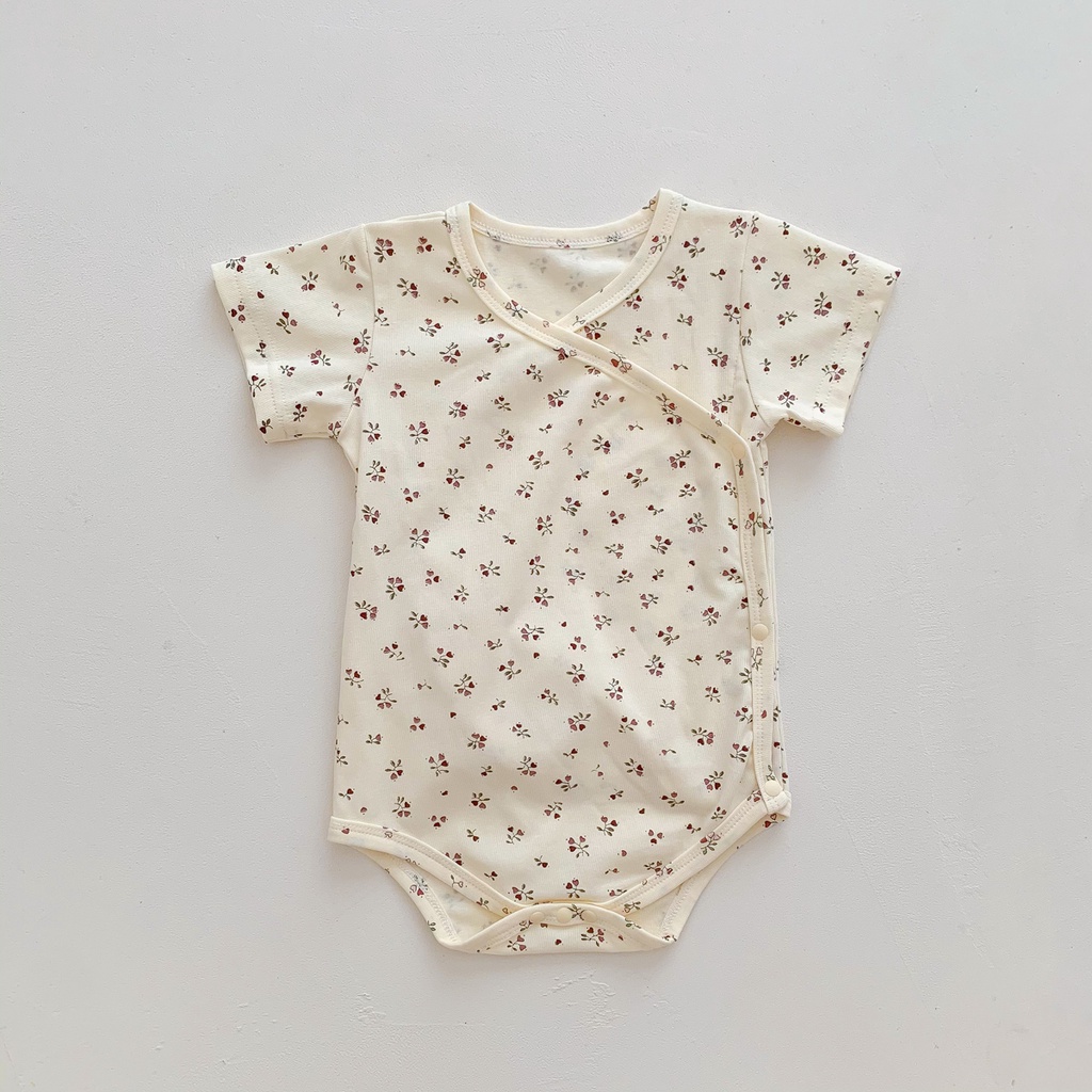 Bộ Áo Liền Quần Tay Ngắn Chất Liệu Cotton In Họa Tiết Hoa Thời Trang Mùa Hè Cho Bé Sơ Sinh