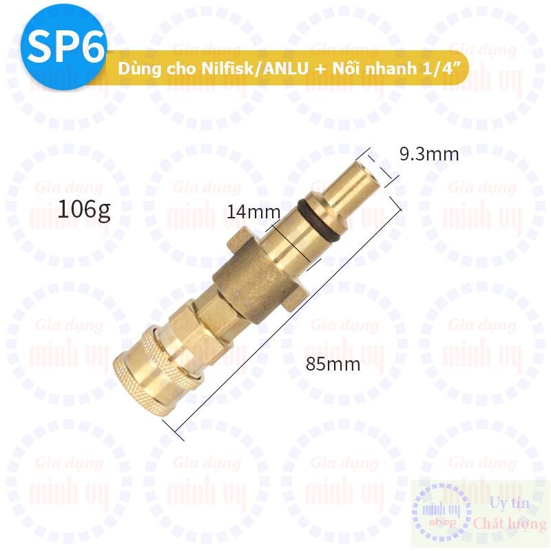 Khớp chuyển sung xịt các hãng Châu Âu ra đầu cái nối nhanh 1/4" để gắn béc phun màu, bình bọt tuyết