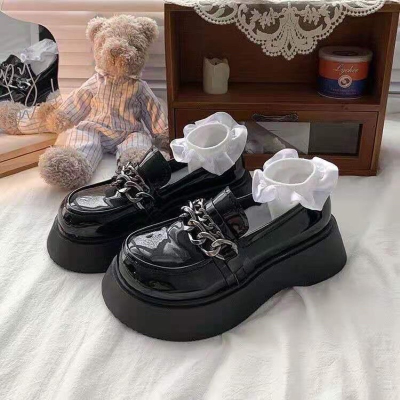 Giày oxford da lolita đế cao phối dây xích ngang phong cách retro