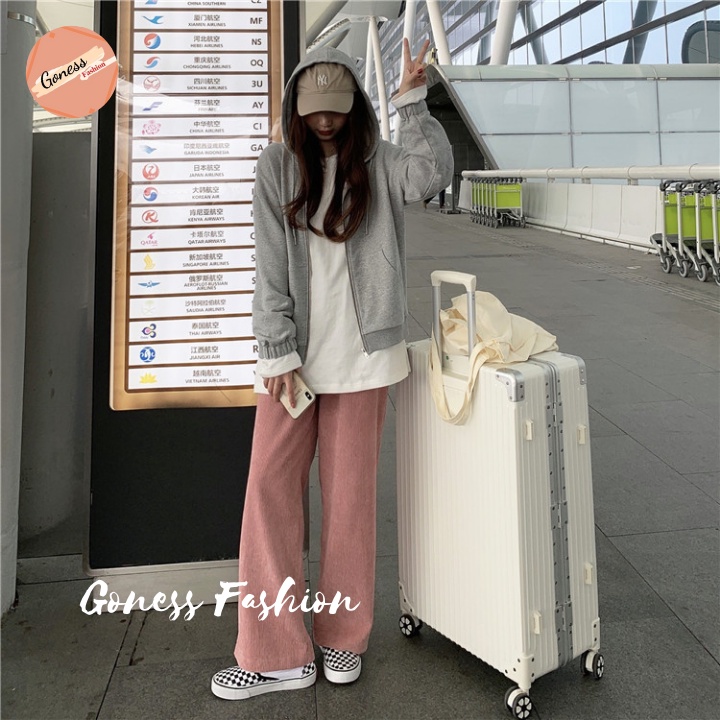 Quần ống rộng Goness cạp chun lưng cạp cao baggy chất nhung tăm dài suông loe culottes xuông Q951