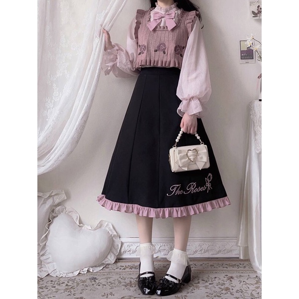 YAS0810-Set áo váy hoa hồng nhỏ