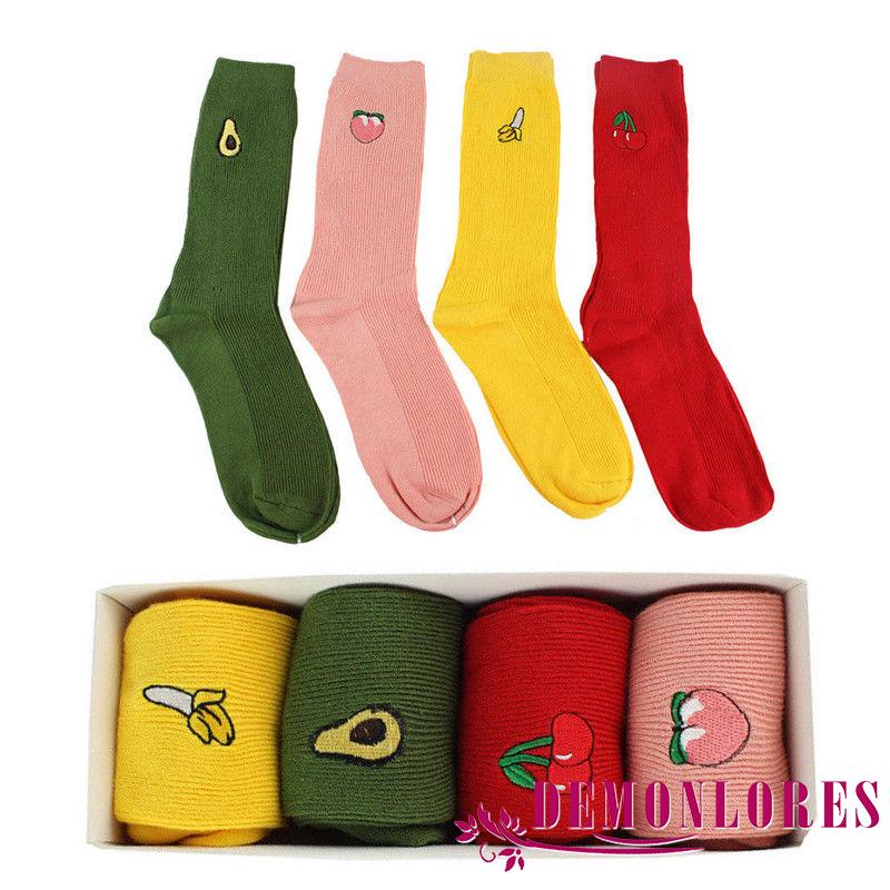 Vớ Dệt Kim Cổ Cao Co Giãn Thêu Họa Tiết Trái Cây Dễ Thương Thời Trang Mùa Đông Cho Nữ