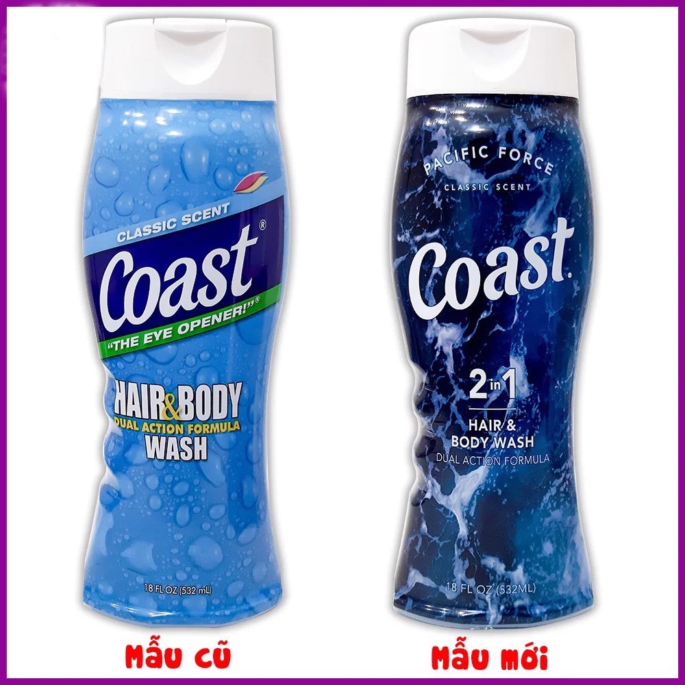 Dầu tắm dầu gội chung Coast Hair & Body Wash dành cho Nam lưu hương lâu không khô da Linh Giang chính hãng