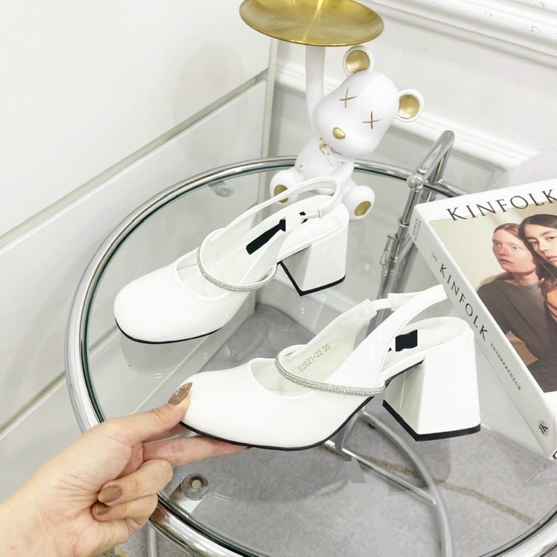 Giày nữ cao gót quai óng ánh da bóng