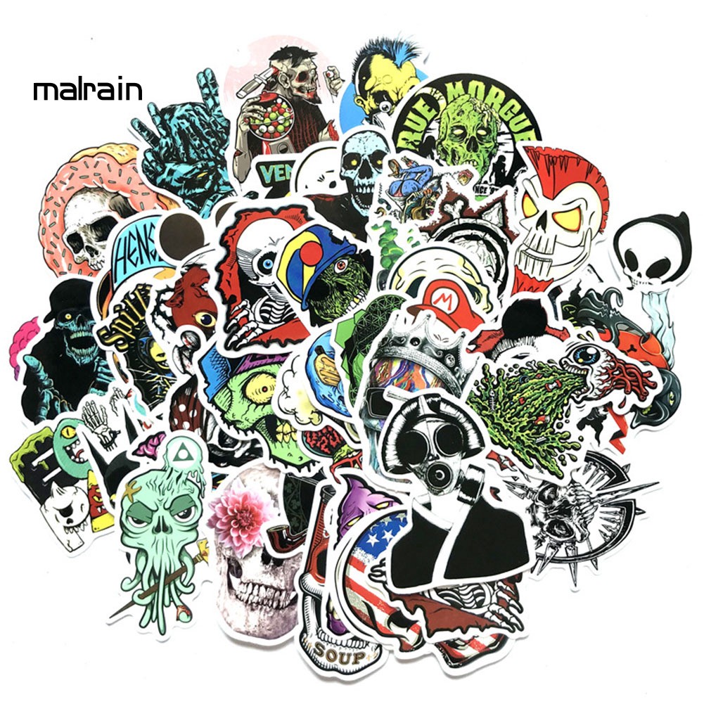 Set 50 sticker hoạt hình chống nước trang trí hành lý/laptop/guitar/xe ô tô