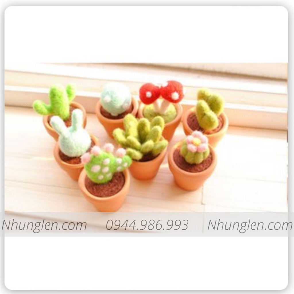 KIT Len Chọc đủ nguyên liệu làm cây xương rồng - Needle felting